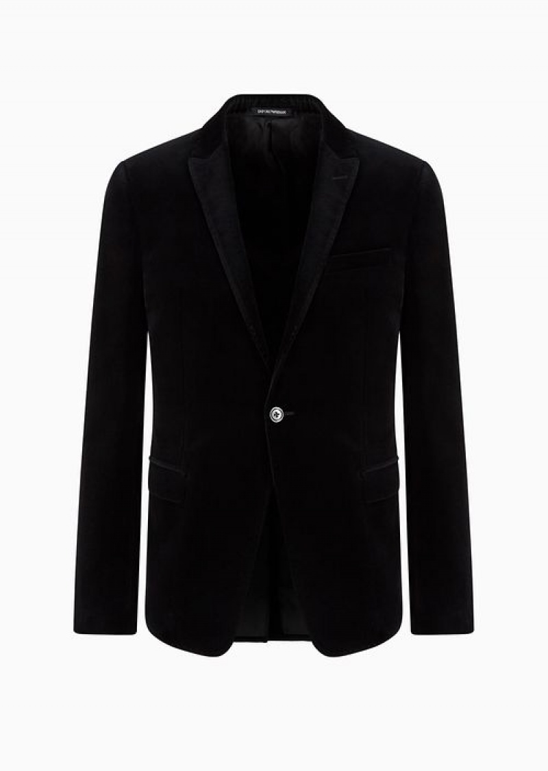 Black Emporio Armani Single-breasted Jacket In Velvet | EA-SN57781