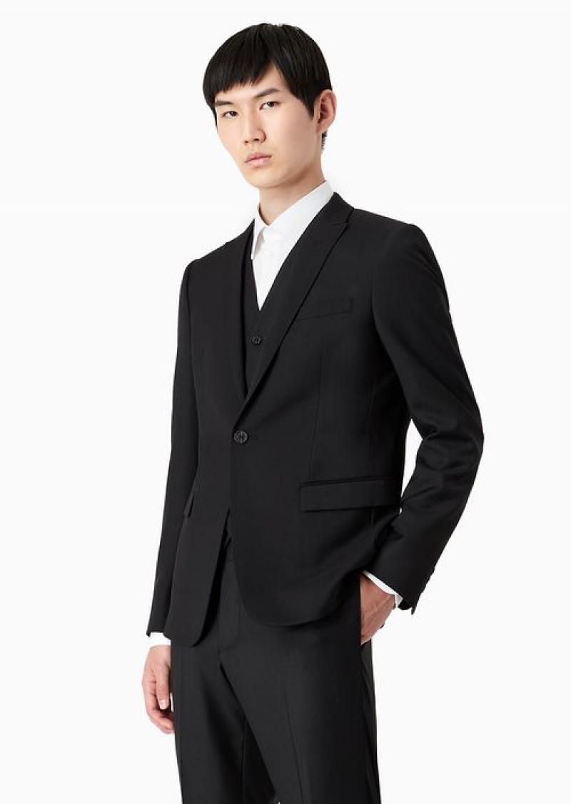 Black Emporio Armani Single-breasted, Virgin-wool Jacket | EA-SN57818