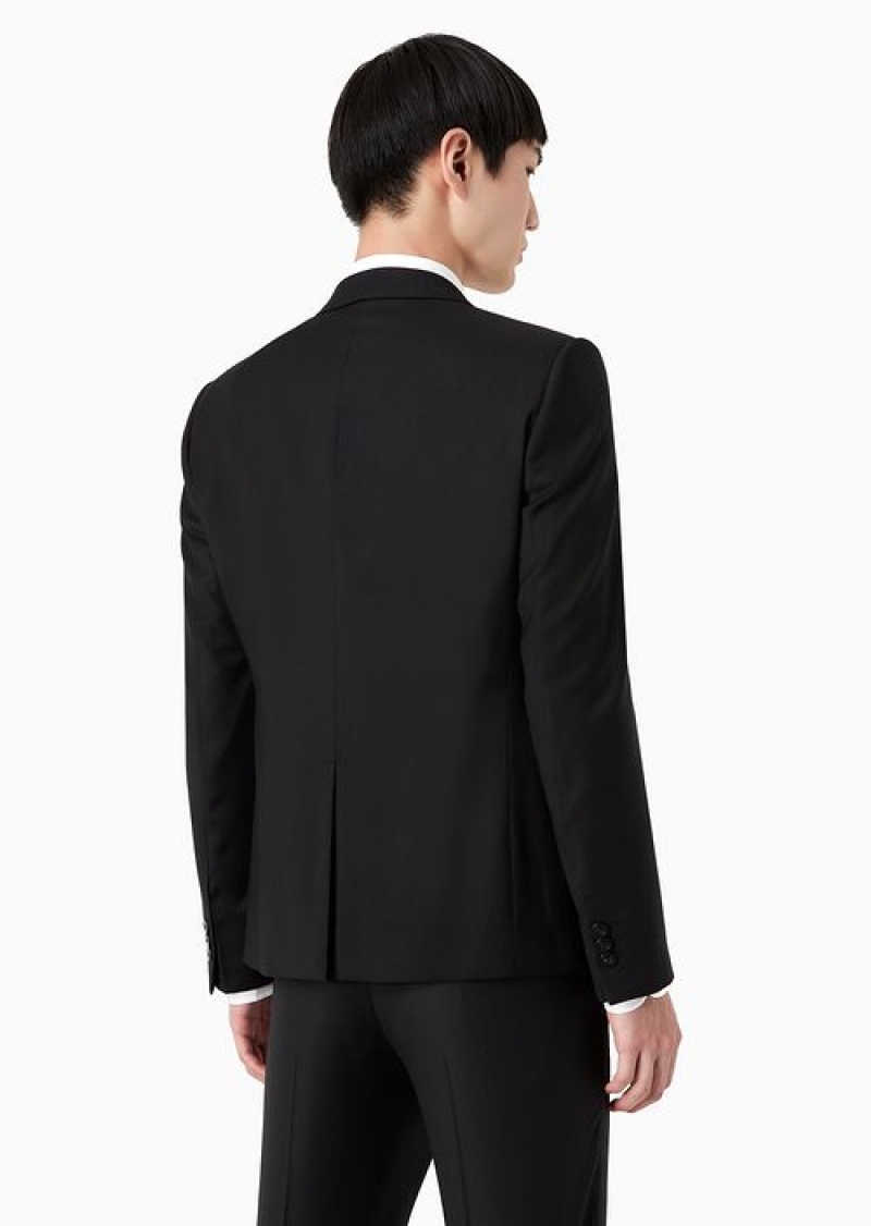 Black Emporio Armani Single-breasted, Virgin-wool Jacket | EA-SN57818