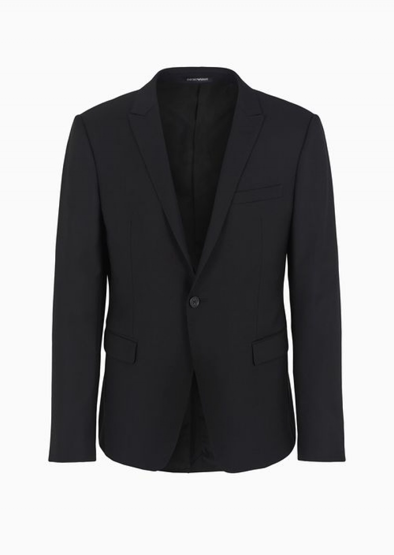 Black Emporio Armani Single-breasted, Virgin-wool Jacket | EA-SN57818