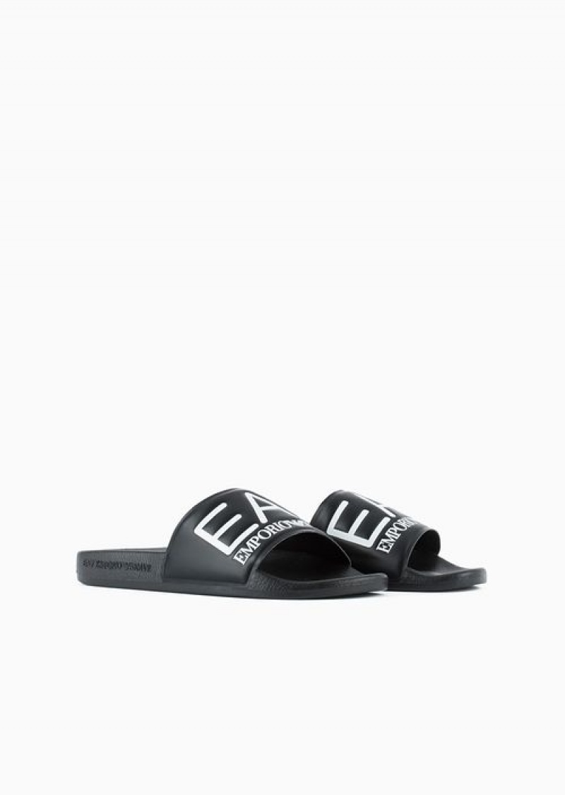 Black Emporio Armani Sliders With Oversized Logo | EA7-SN59863