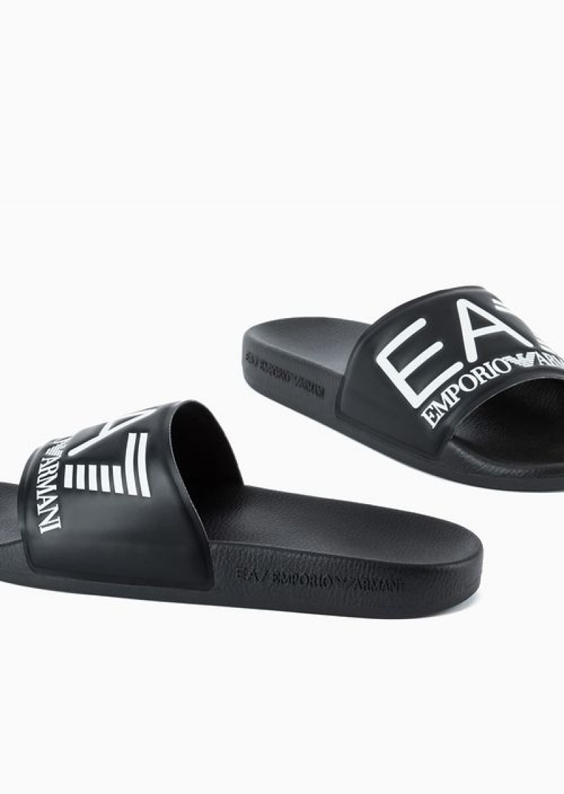 Black Emporio Armani Sliders With Oversized Logo | EA7-SN59863