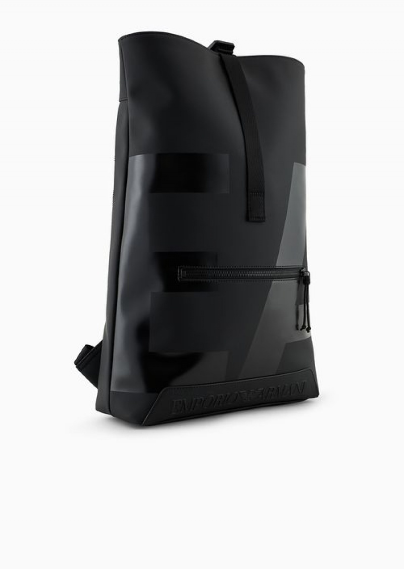 Black Emporio Armani Slim Backpack In Rubberised Material With Oversized Ea Logo | EA-SN59031