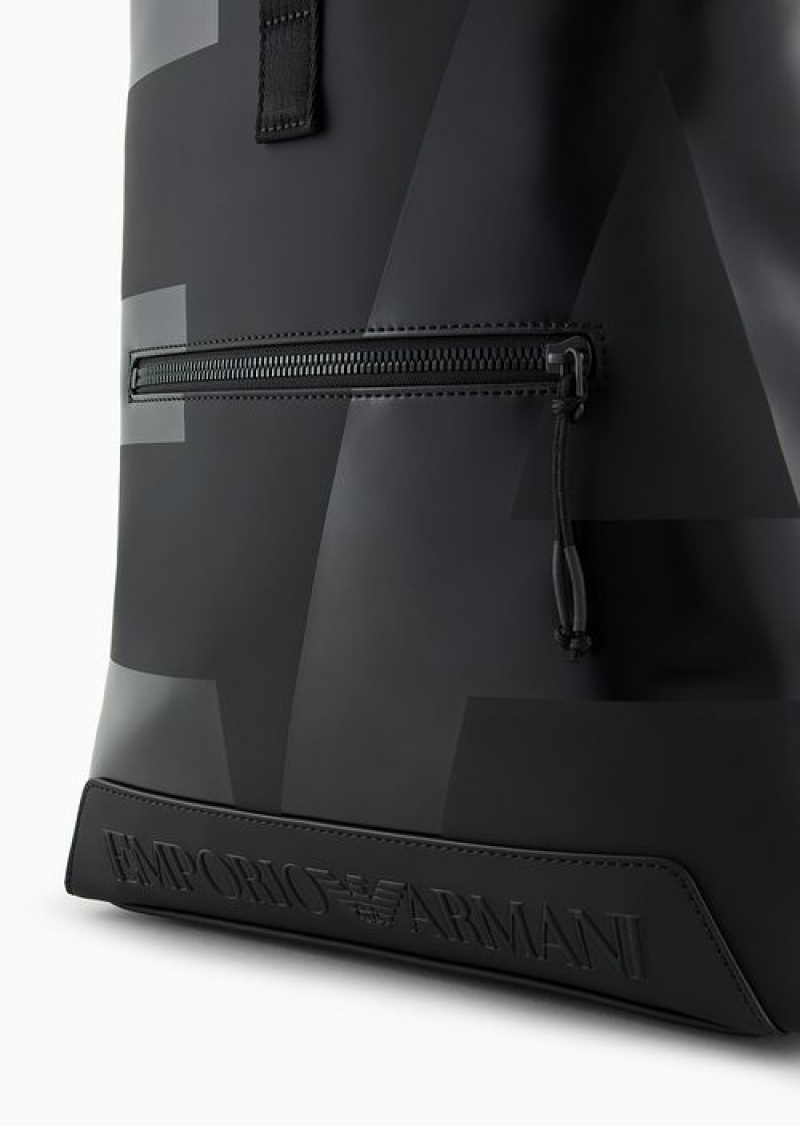 Black Emporio Armani Slim Backpack In Rubberised Material With Oversized Ea Logo | EA-SN59031