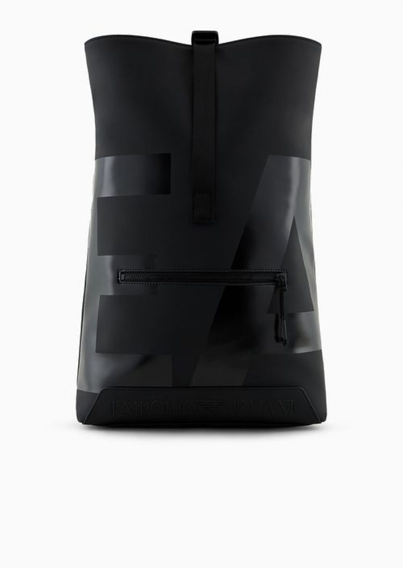 Black Emporio Armani Slim Backpack In Rubberised Material With Oversized Ea Logo | EA-SN59031