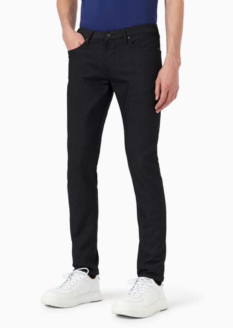 Black Emporio Armani Slim-fit J06 Trousers In Textured, Yarn-dyed Fabric | EA-SN58001