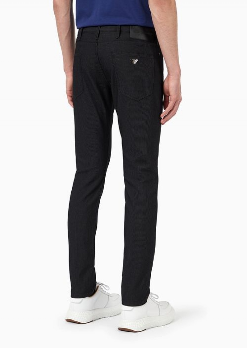 Black Emporio Armani Slim-fit J06 Trousers In Textured, Yarn-dyed Fabric | EA-SN58001