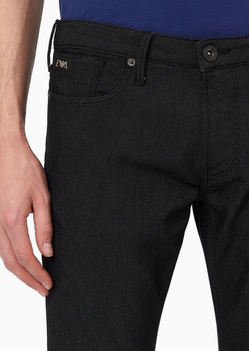 Black Emporio Armani Slim-fit J06 Trousers In Textured, Yarn-dyed Fabric | EA-SN58001