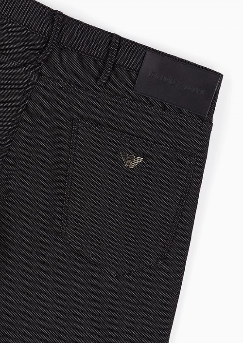 Black Emporio Armani Slim-fit J06 Trousers In Textured, Yarn-dyed Fabric | EA-SN58001