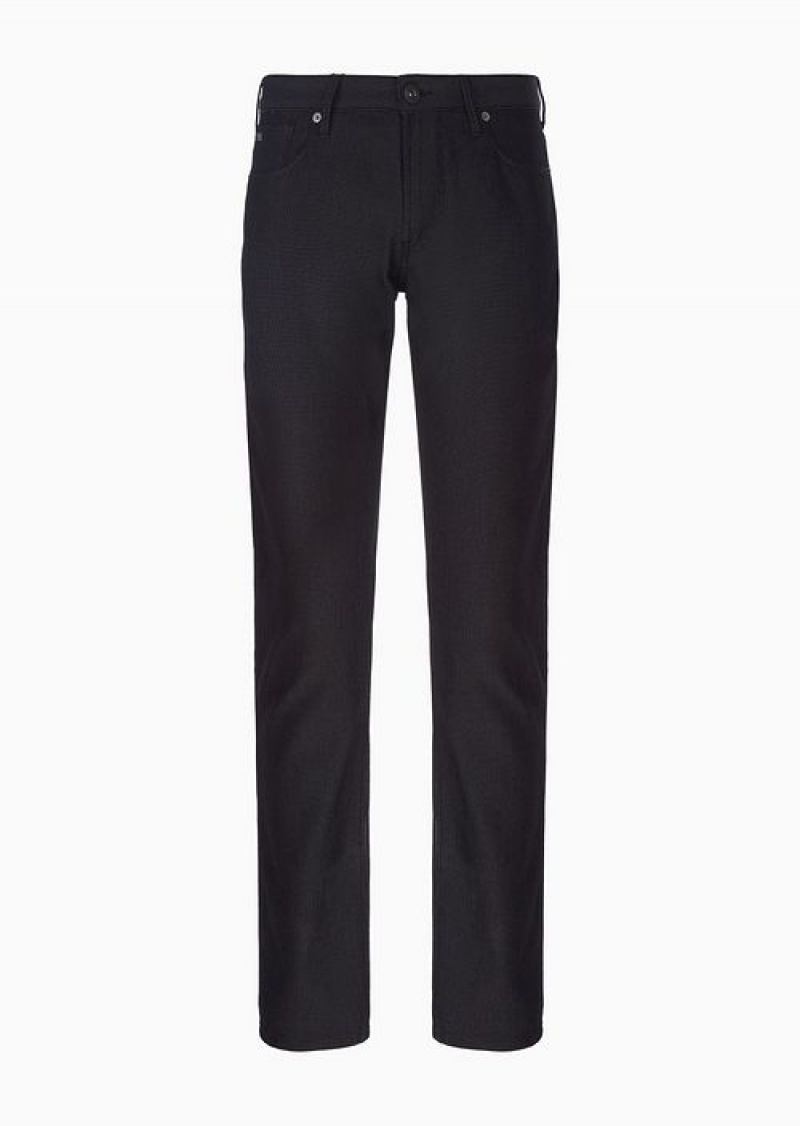 Black Emporio Armani Slim-fit J06 Trousers In Textured, Yarn-dyed Fabric | EA-SN58001