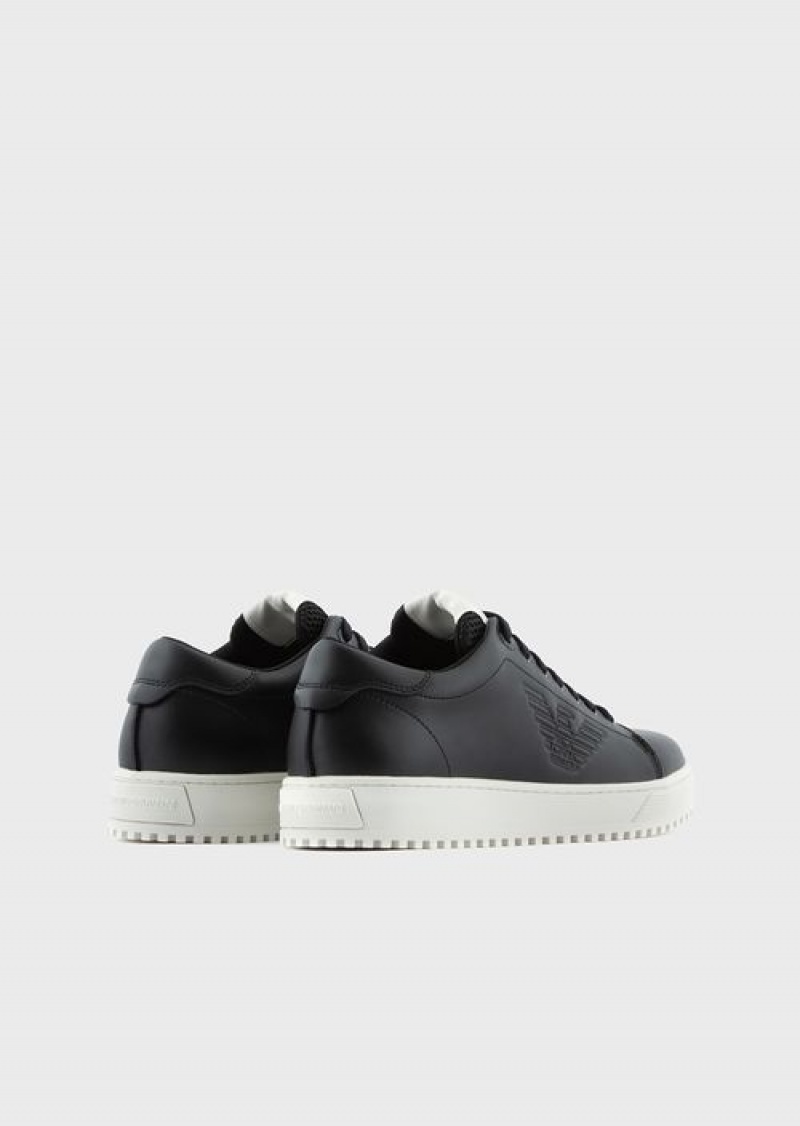 Black Emporio Armani Soft, Action-leather Sneakers | EA-SN58971