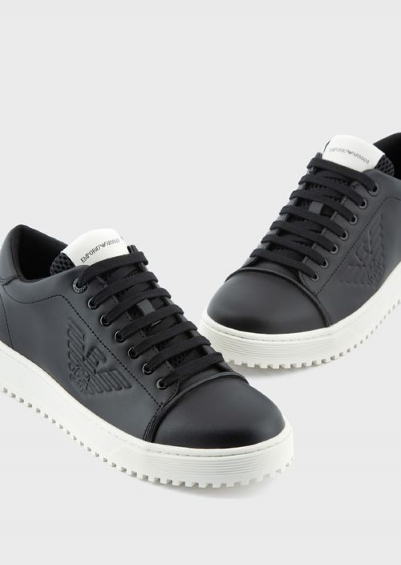 Black Emporio Armani Soft, Action-leather Sneakers | EA-SN58971