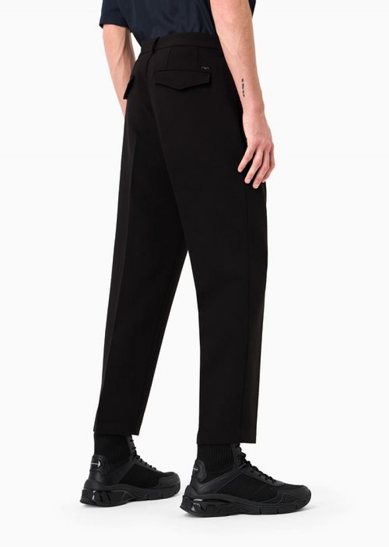 Black Emporio Armani Soft Viscose Blend Trousers With Darts And Welt Pockets | EA-SN58338