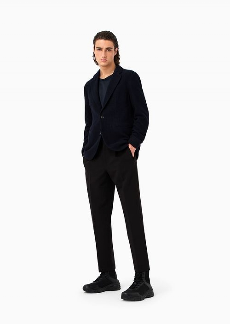 Black Emporio Armani Soft Viscose Blend Trousers With Darts And Welt Pockets | EA-SN58338