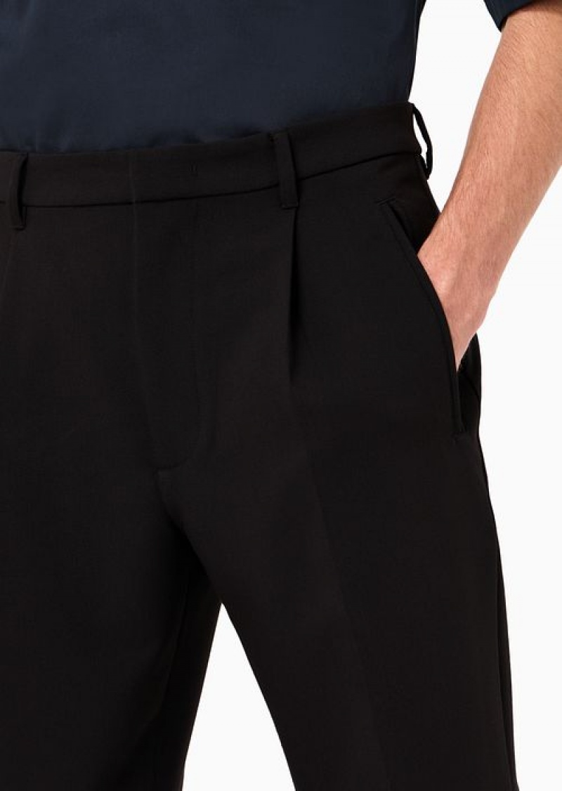 Black Emporio Armani Soft Viscose Blend Trousers With Darts And Welt Pockets | EA-SN58338