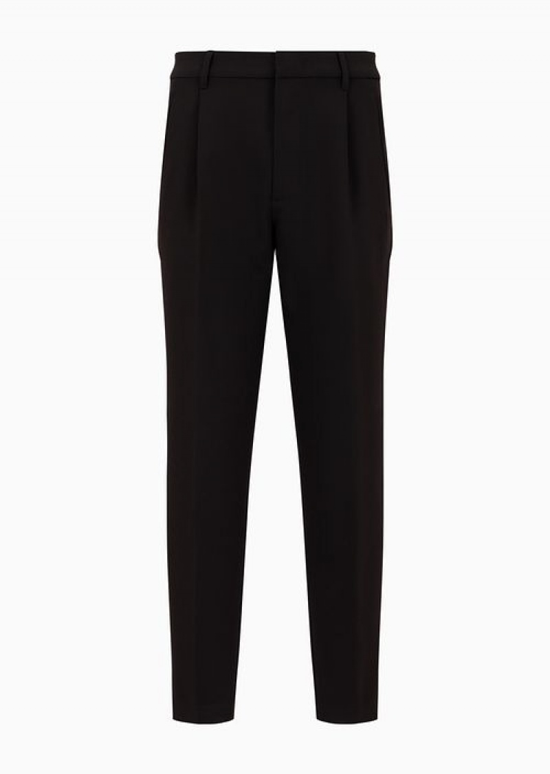 Black Emporio Armani Soft Viscose Blend Trousers With Darts And Welt Pockets | EA-SN58338