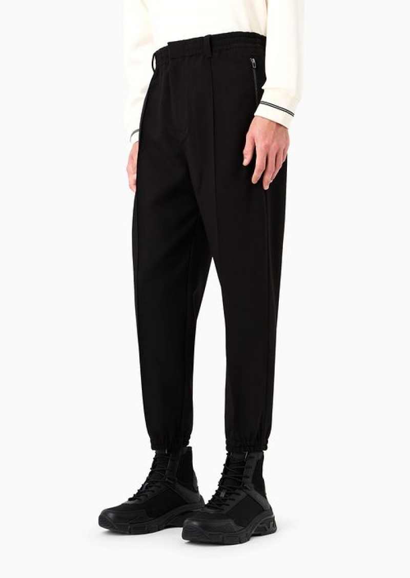 Black Emporio Armani Soft Viscose-blend Trousers With Central Ribs And Elasticated Hem | EA-SN58341