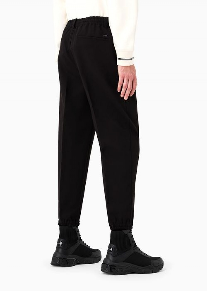 Black Emporio Armani Soft Viscose-blend Trousers With Central Ribs And Elasticated Hem | EA-SN58341