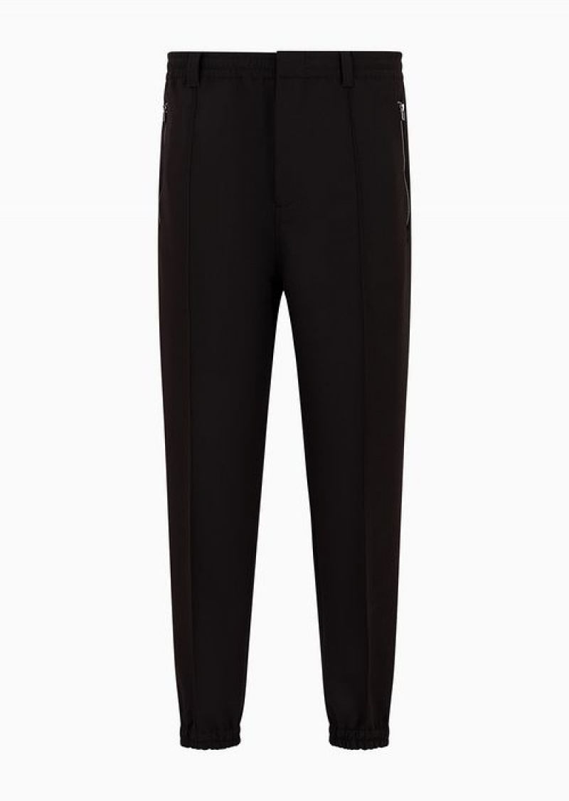 Black Emporio Armani Soft Viscose-blend Trousers With Central Ribs And Elasticated Hem | EA-SN58341