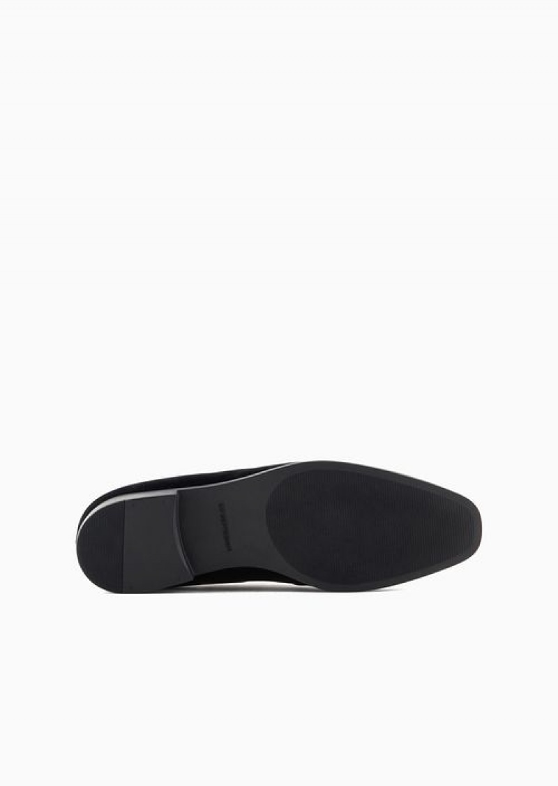 Black Emporio Armani Soho Capsule Collection Velvet Slip-on Loafers With Embroidery | EA-SN58859