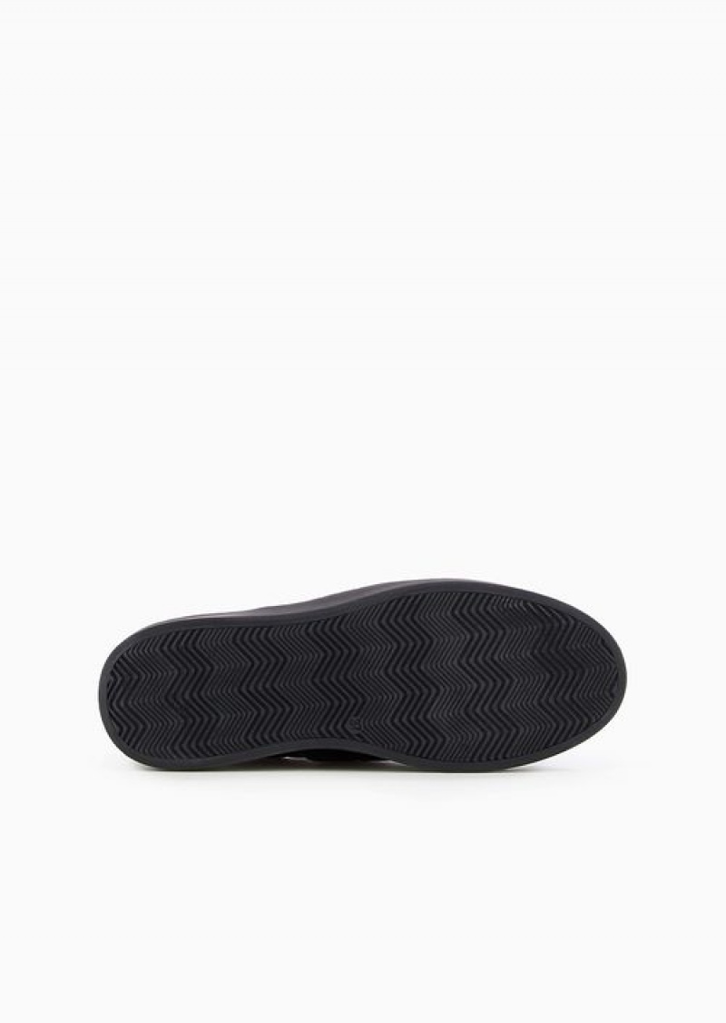 Black Emporio Armani Soho Capsule Collection Velvet Slip-ons With Embroidery | EA-SN57225