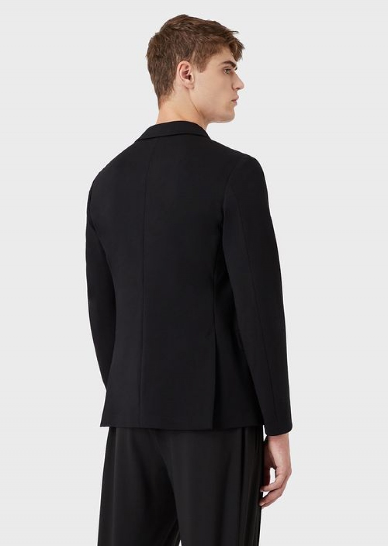 Black Emporio Armani Stitched-jersey Single-breasted Jacket | EA-SN57820