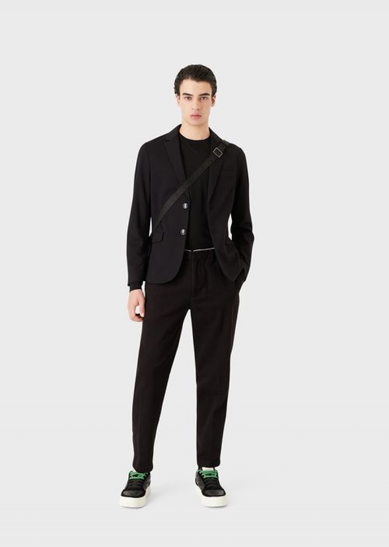 Black Emporio Armani Stitched-jersey Single-breasted Jacket | EA-SN57820