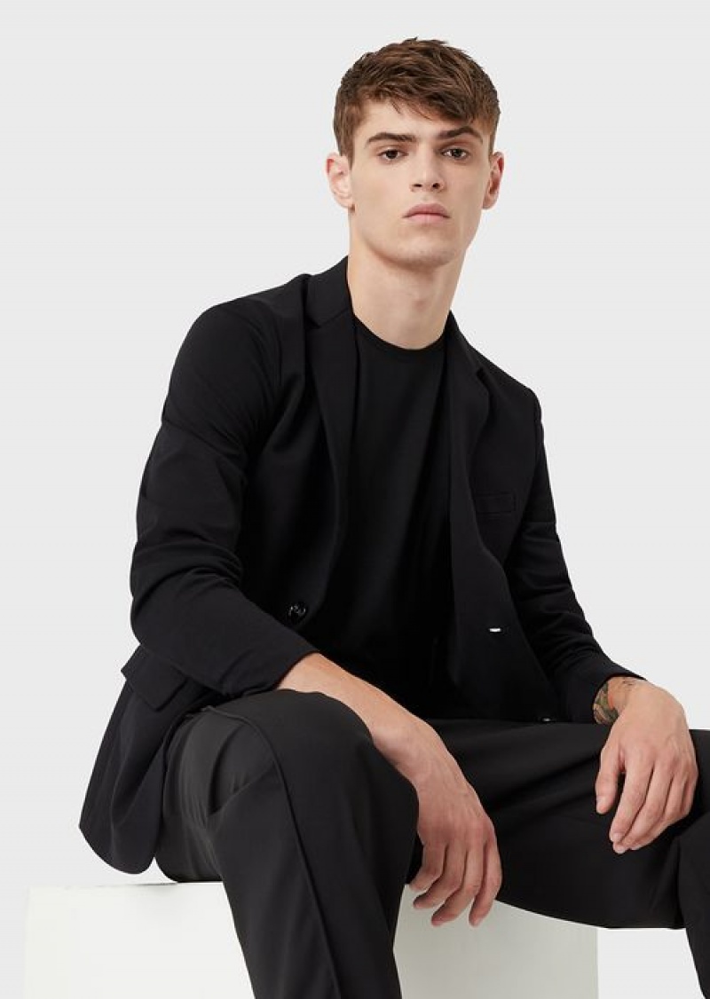 Black Emporio Armani Stitched-jersey Single-breasted Jacket | EA-SN57820