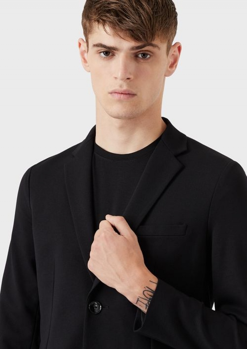 Black Emporio Armani Stitched-jersey Single-breasted Jacket | EA-SN57820