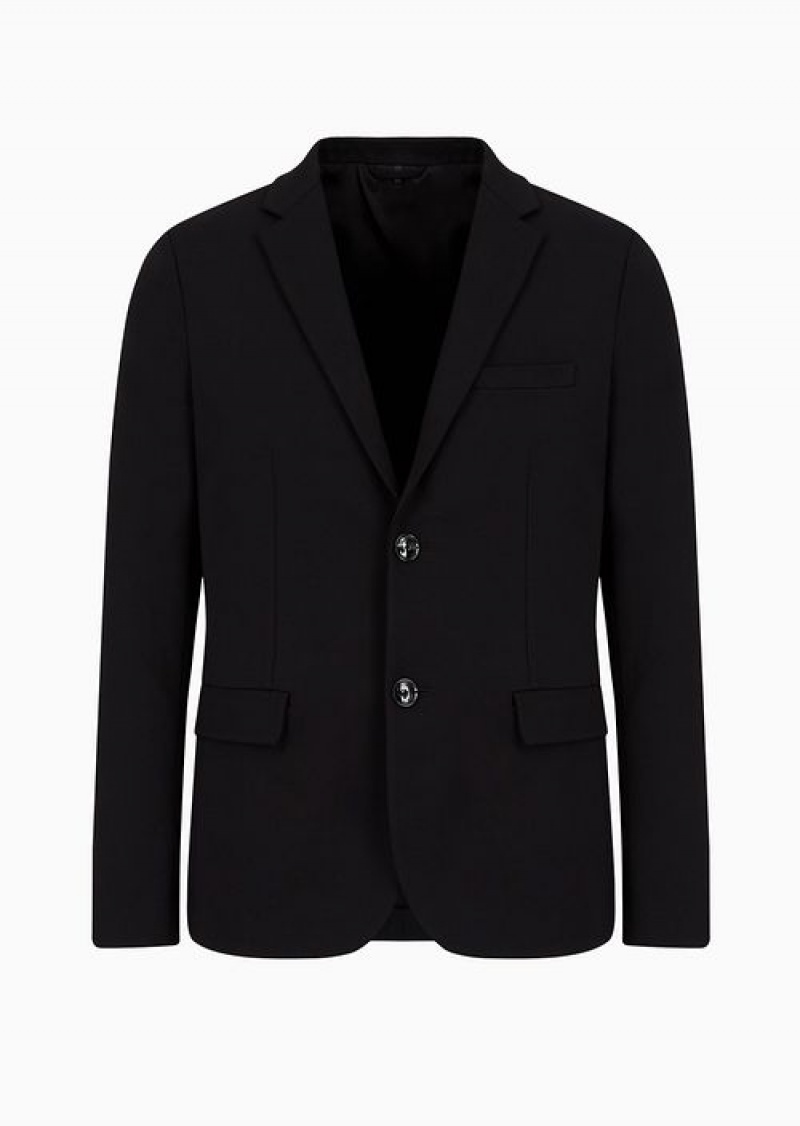 Black Emporio Armani Stitched-jersey Single-breasted Jacket | EA-SN57820