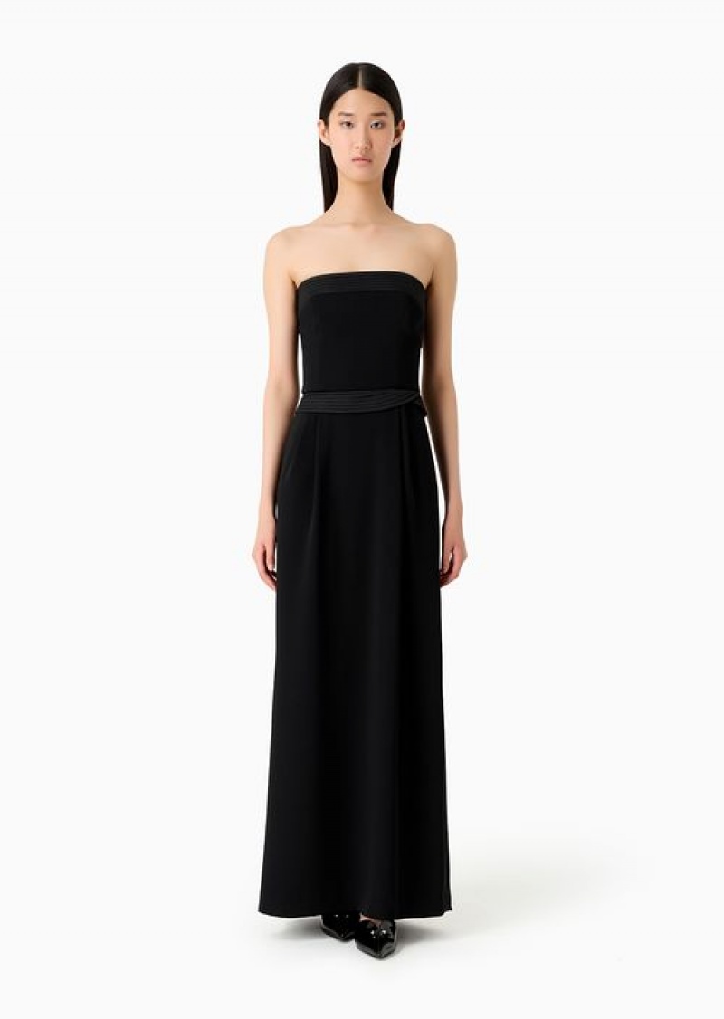 Black Emporio Armani Strapless Long Dress In Technical CrêPe With Quilted Details | EA-SN56549