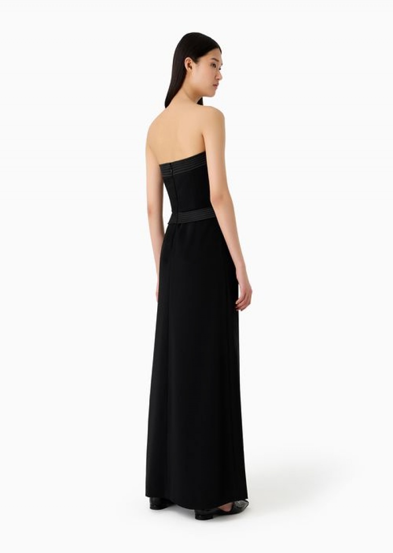 Black Emporio Armani Strapless Long Dress In Technical CrêPe With Quilted Details | EA-SN56549