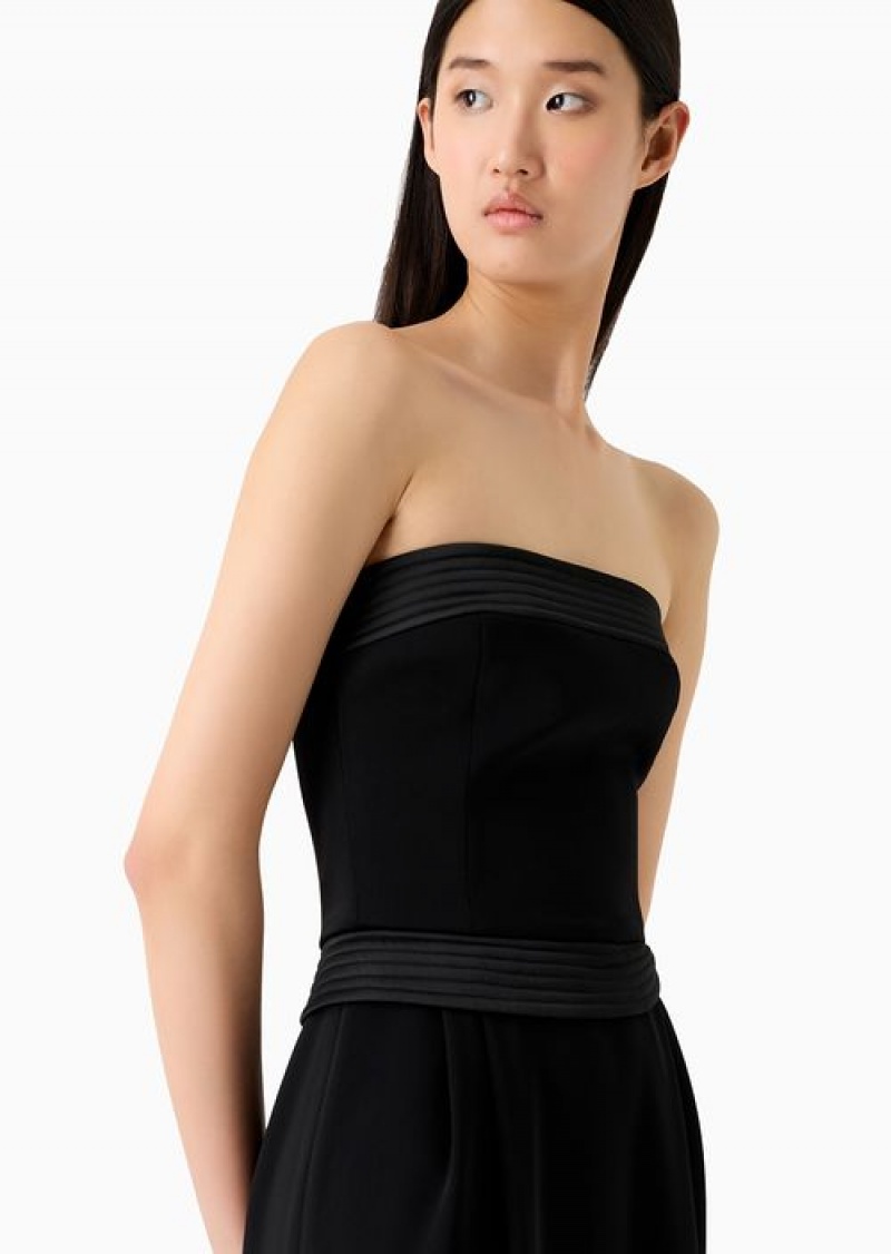 Black Emporio Armani Strapless Long Dress In Technical CrêPe With Quilted Details | EA-SN56549