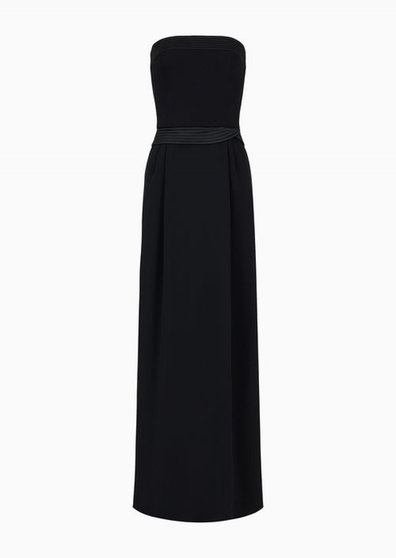 Black Emporio Armani Strapless Long Dress In Technical CrêPe With Quilted Details | EA-SN56549