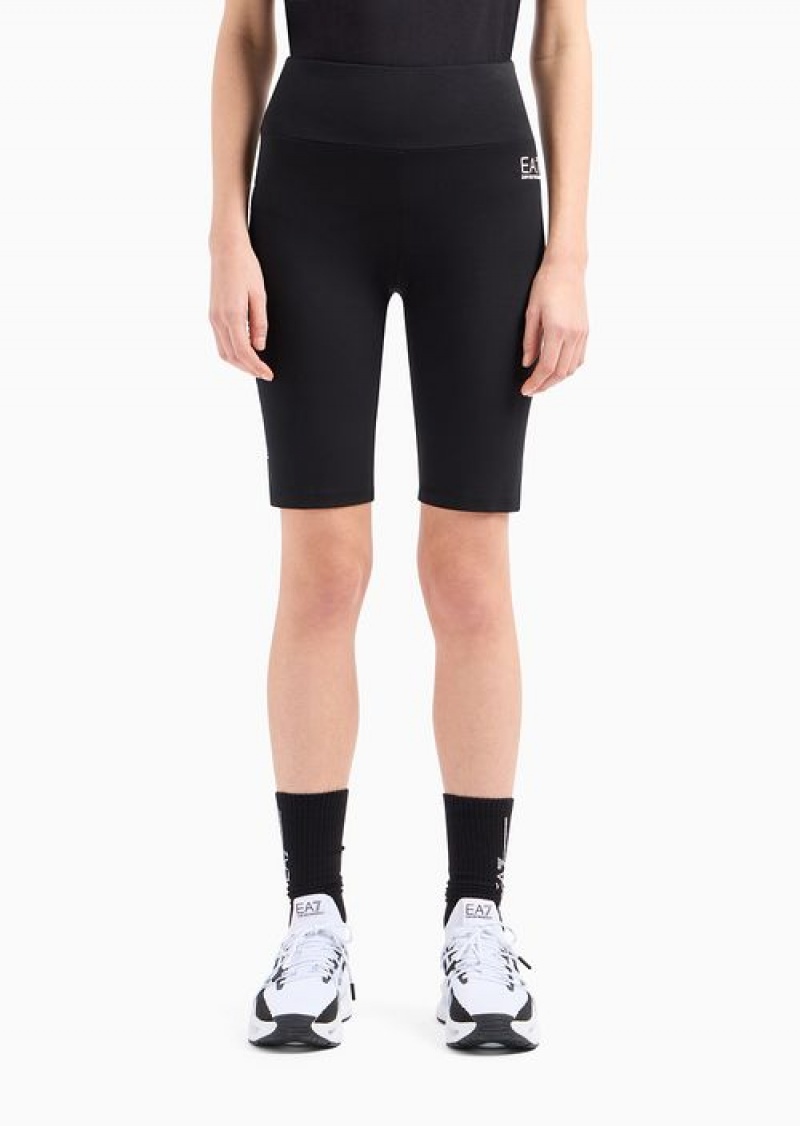 Black Emporio Armani Stretch Cotton Shiny Girl Cycling Trousers | EA7-SN59558