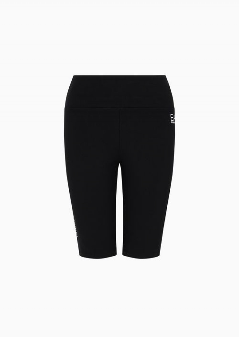 Black Emporio Armani Stretch Cotton Shiny Girl Cycling Trousers | EA7-SN59558