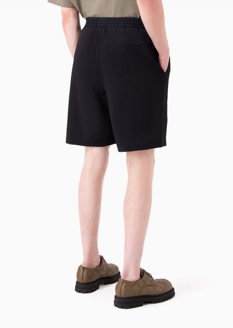 Black Emporio Armani Stretch Seersucker, Drawstring Board Shorts | EA-SN58301