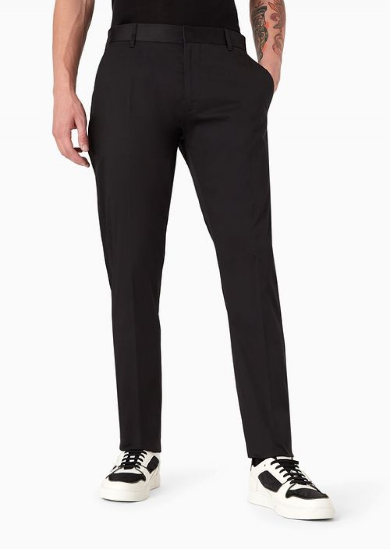 Black Emporio Armani Stretch-cotton Chinos | EA-SN58391