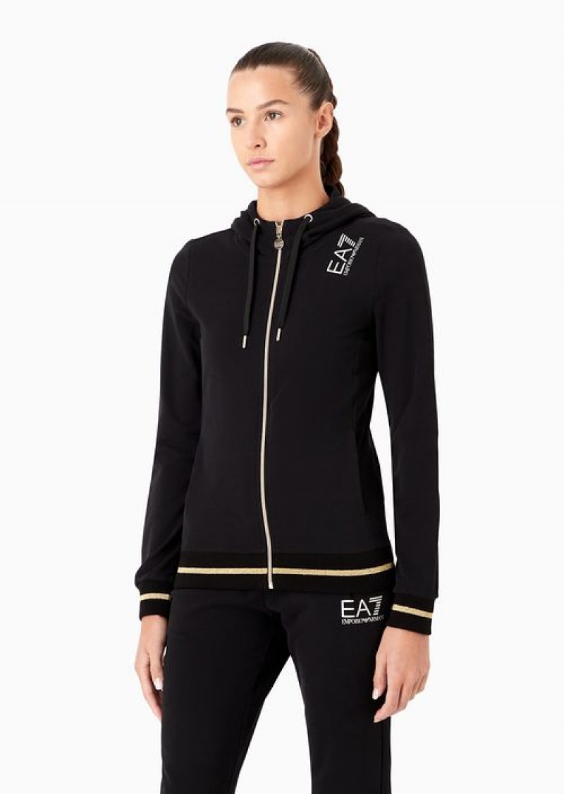 Black Emporio Armani Stretch-cotton Hooded Core Lady Sweatshirt | EA7-SN59583