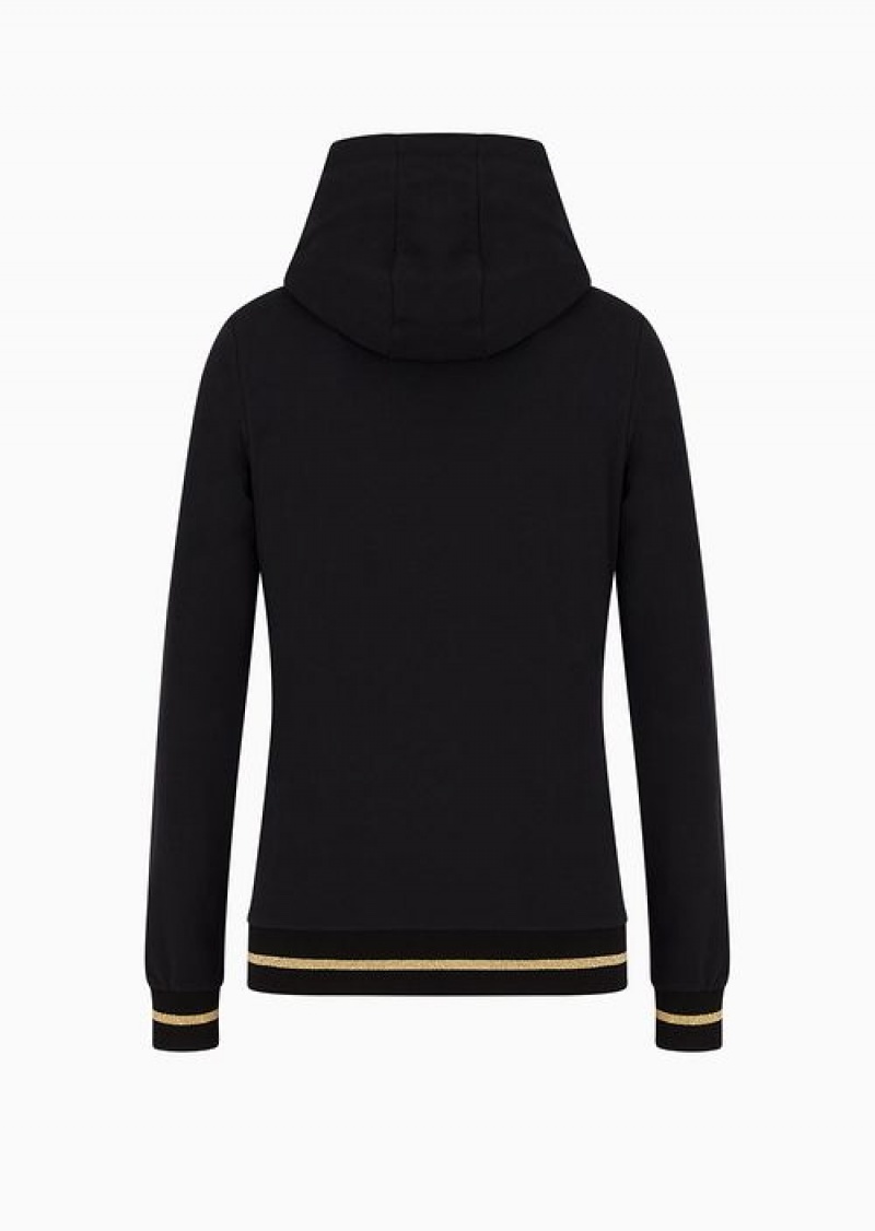 Black Emporio Armani Stretch-cotton Hooded Core Lady Sweatshirt | EA7-SN59583