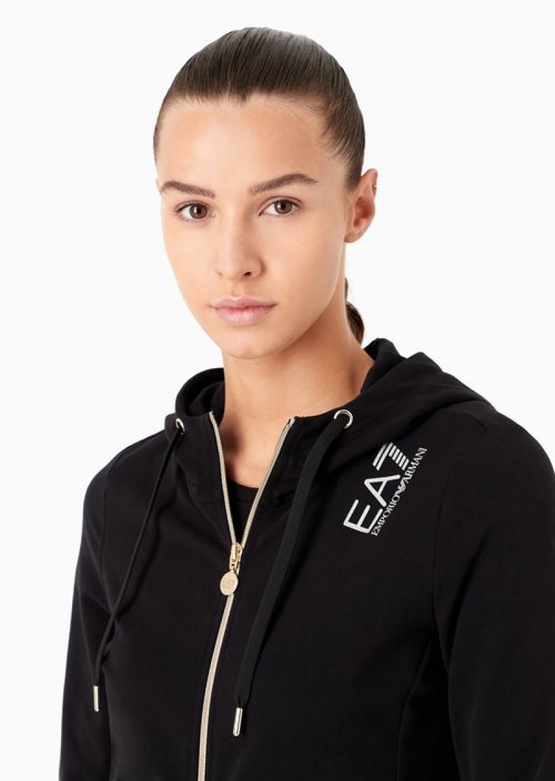 Black Emporio Armani Stretch-cotton Hooded Core Lady Sweatshirt | EA7-SN59583