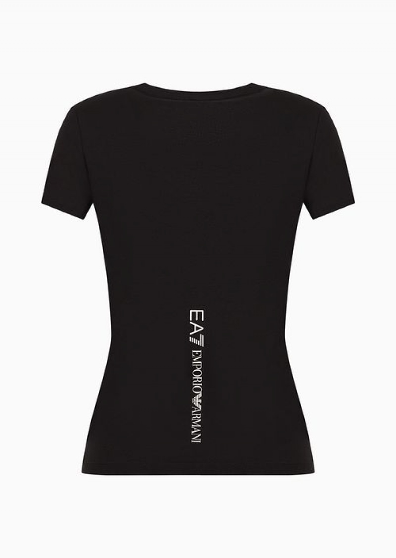 Black Emporio Armani Stretch-cotton Shiny T-shirt | EA7-SN59661