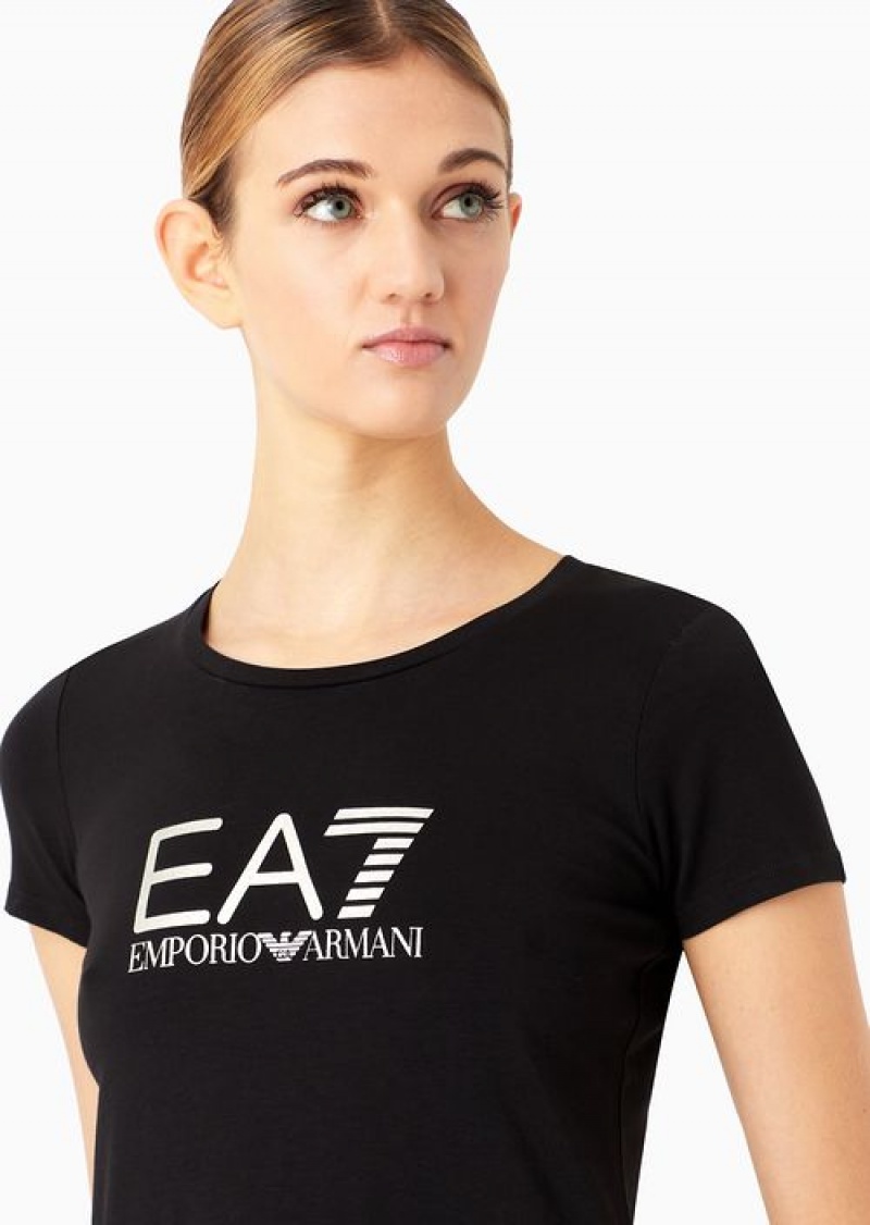 Black Emporio Armani Stretch-cotton Shiny T-shirt | EA7-SN59661