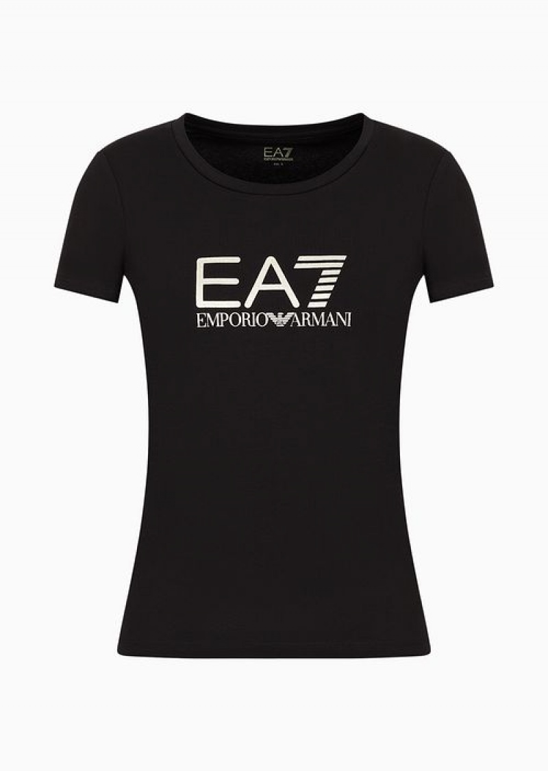 Black Emporio Armani Stretch-cotton Shiny T-shirt | EA7-SN59661