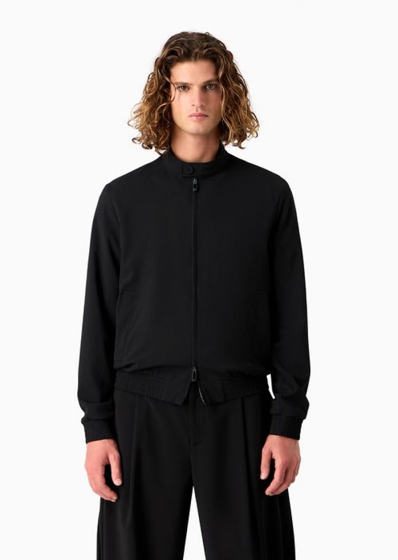 Black Emporio Armani Stretch-seersucker Zipped Blouson | EA-SN58193