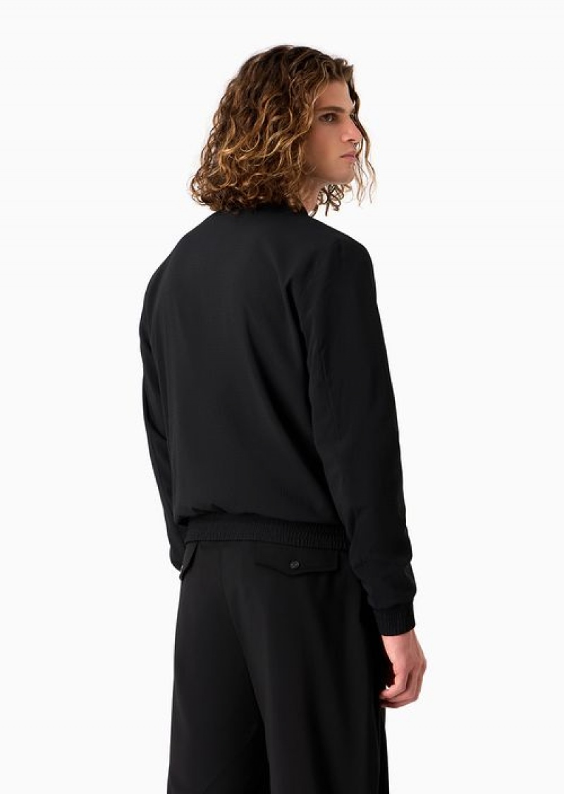 Black Emporio Armani Stretch-seersucker Zipped Blouson | EA-SN58193