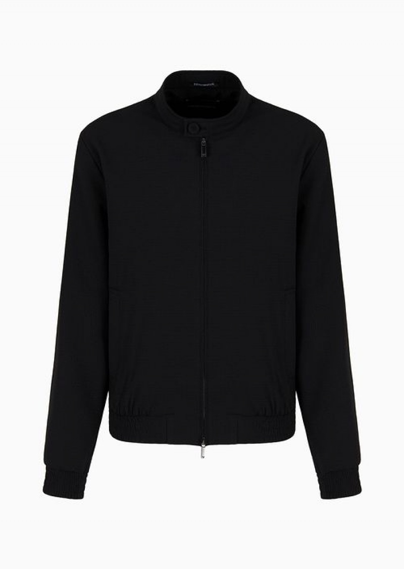 Black Emporio Armani Stretch-seersucker Zipped Blouson | EA-SN58193