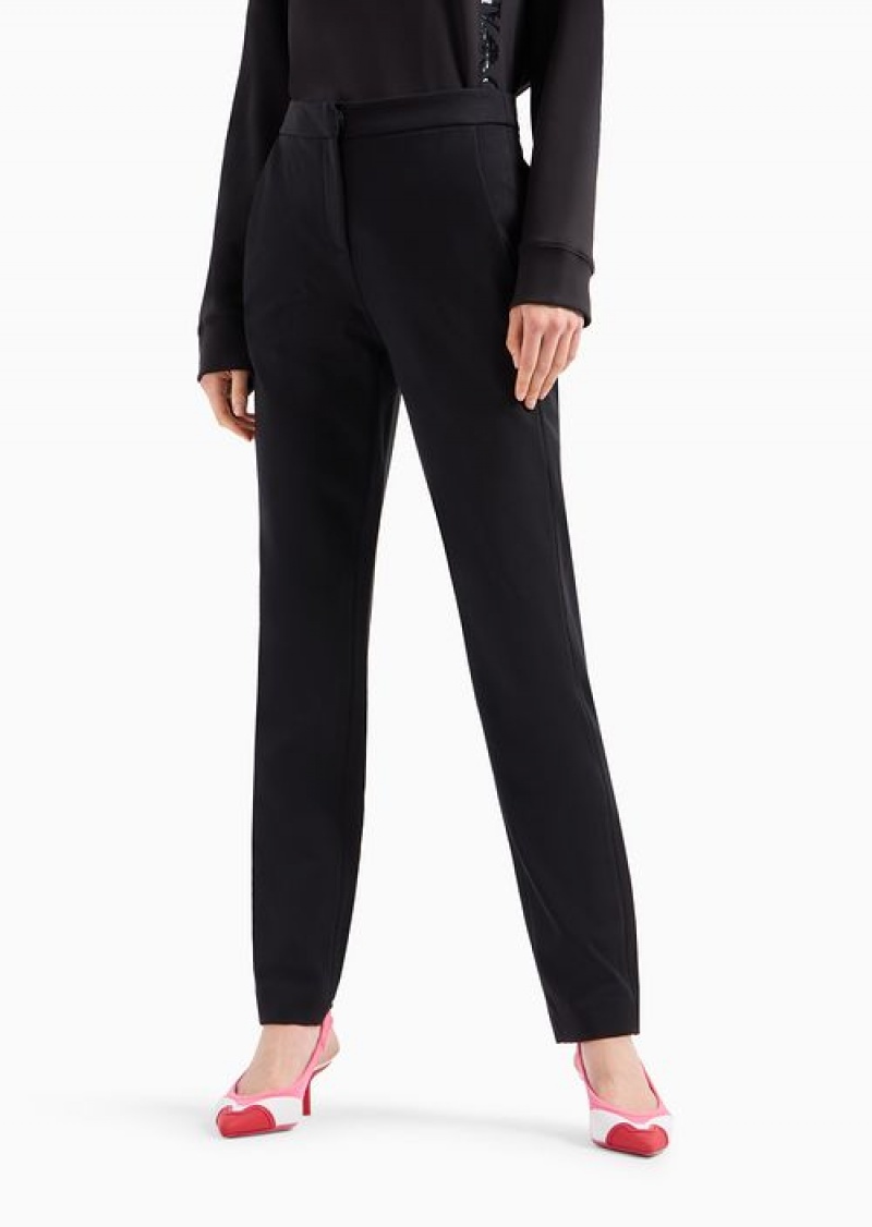 Black Emporio Armani Super Slim Fit Trousers In Milano-stitch Fabric | EA-SN56818