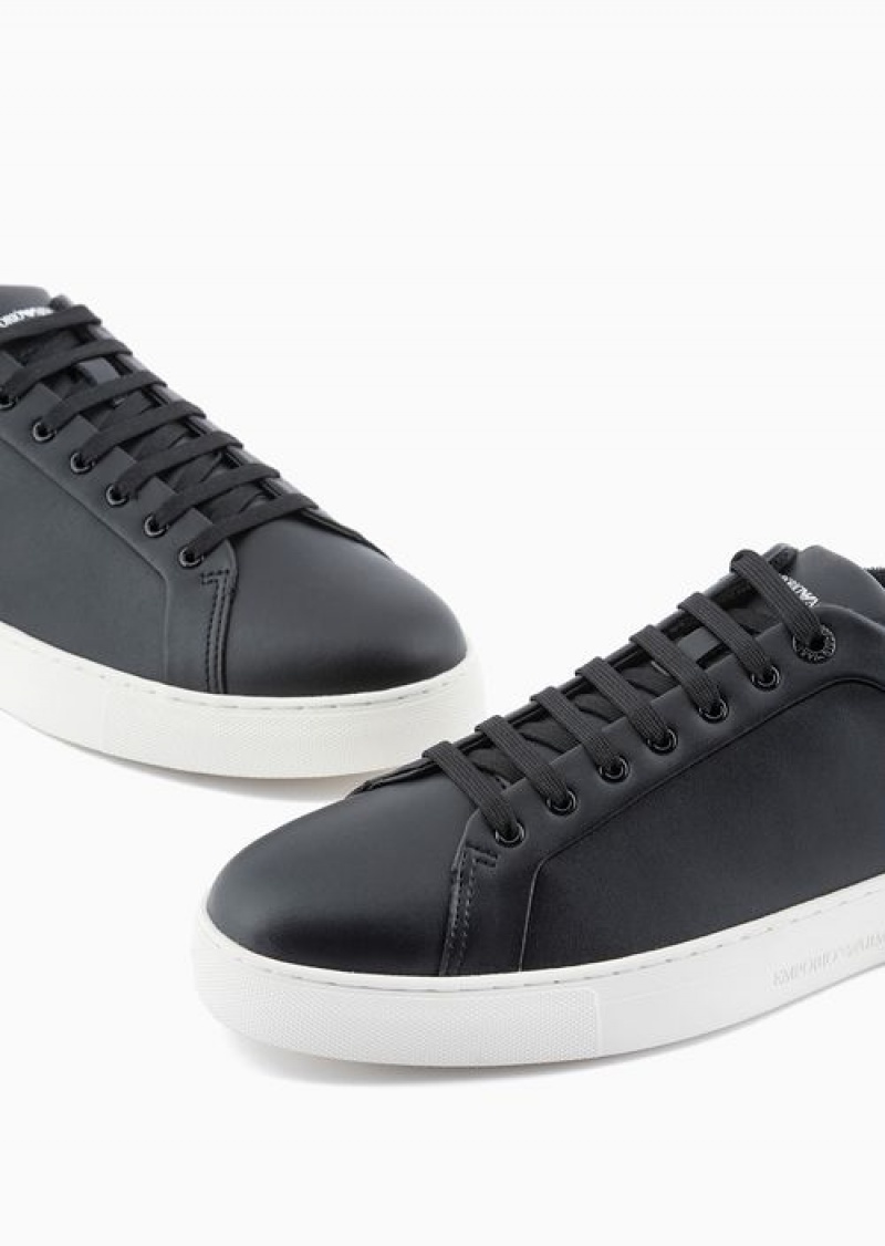 Black Emporio Armani Supple Leather Sneakers | EA-SN58981