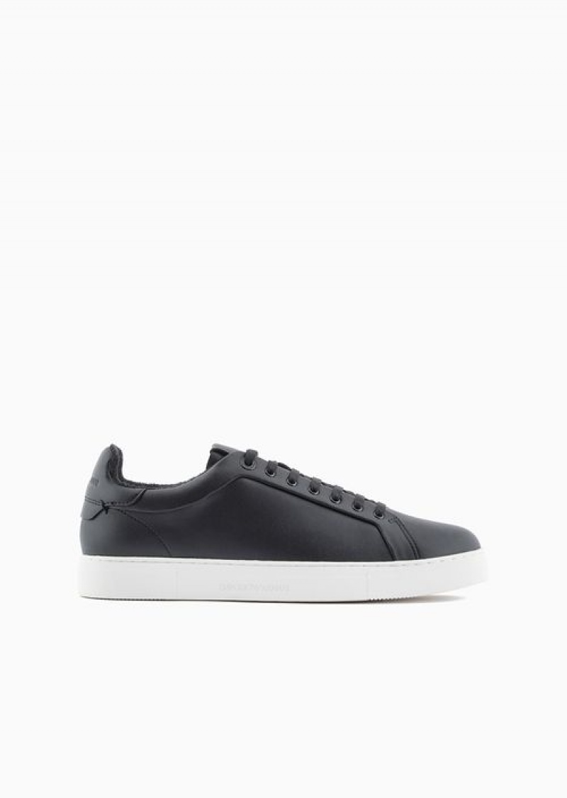 Black Emporio Armani Supple Leather Sneakers | EA-SN58981